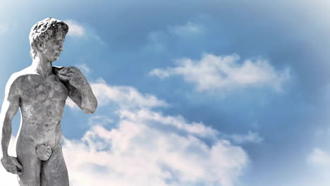 animation of sculpture over sky with clouds