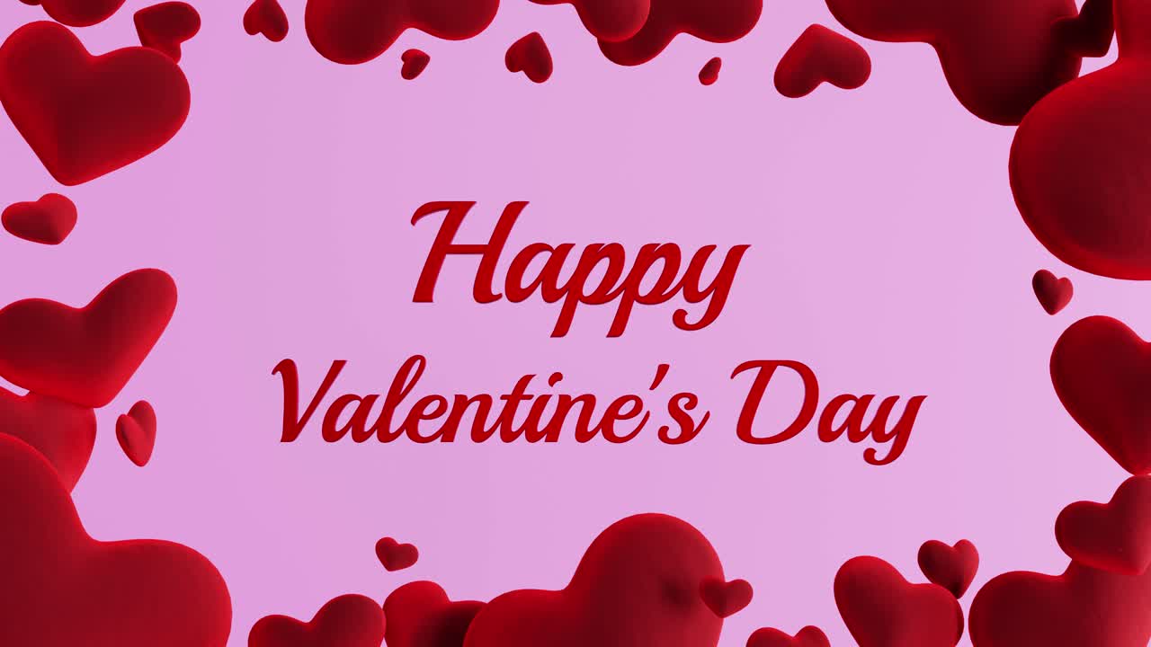 Hearts floating around letters of valentine's day. 3d animation