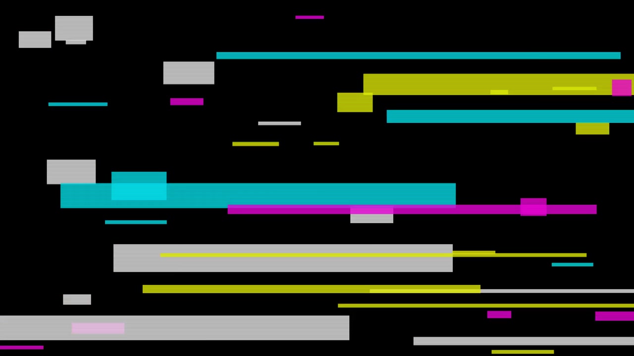 Efecto Glitch Digital con Rectángulos de Colores en Movimiento sobre Fondo Negro