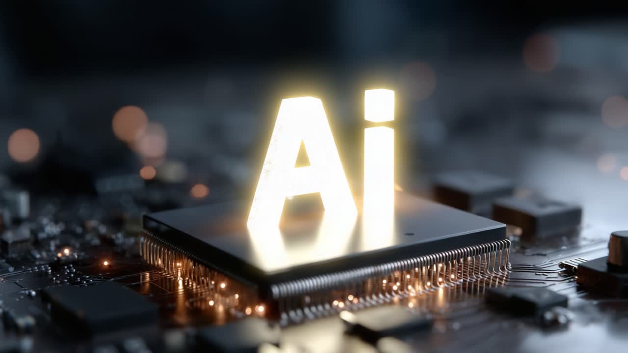 A captivating transition showcasing the evolution of artificial intelligence representation in two frames, highlighting the glowing 'AI' symbol atop a computer chip