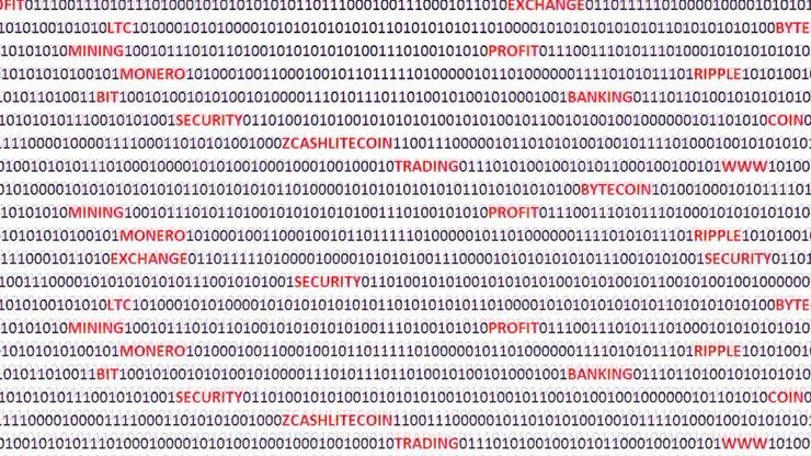 Cryptocurrency on a digital background. Background from a program code and cryptocurrencies