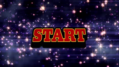 Animation-of-start-text-and-spots-on-black-background