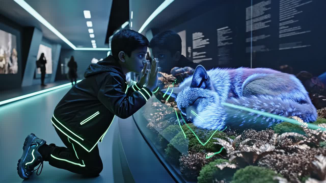 Boy at Futuristic Museum Exhibit