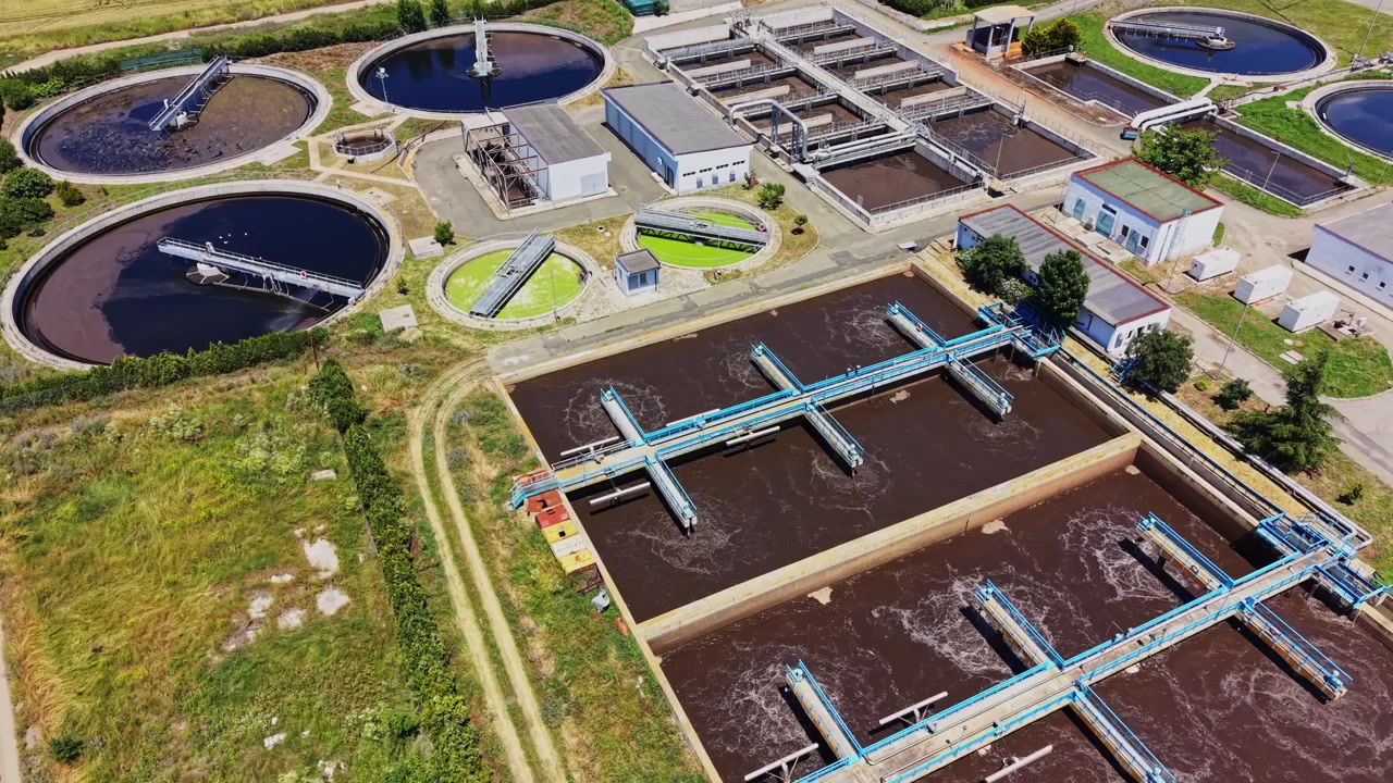 Water treatment facility works on purification process in urban area