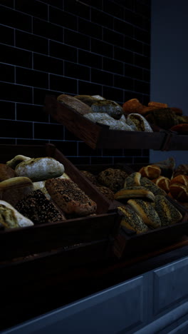 assortment of fresh bread in a bakery display