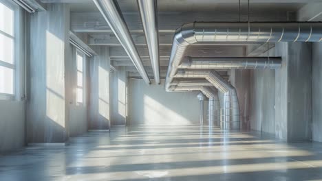 empty industrial loft with pipes