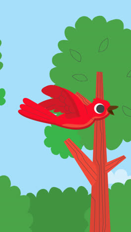 Una-Animación-De-Un-Fondo-Con-Un-Pájaro-Rojo-Volando.