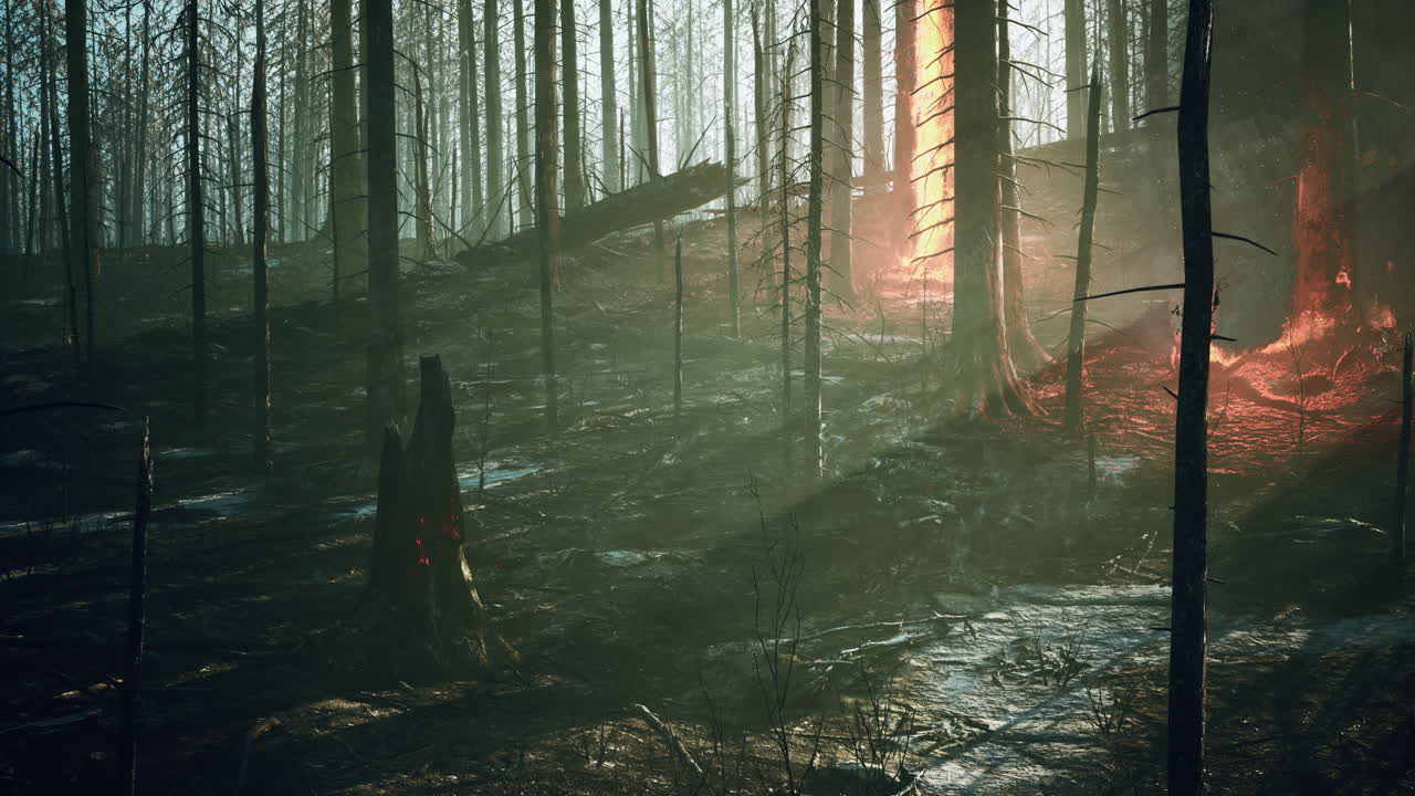 incendio forestal con árboles quemados después de un incendio forestal