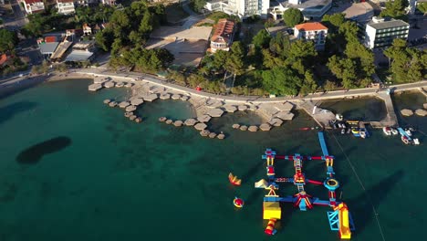 inflatable waterpark at plava beach with hotels in vodice, croatia