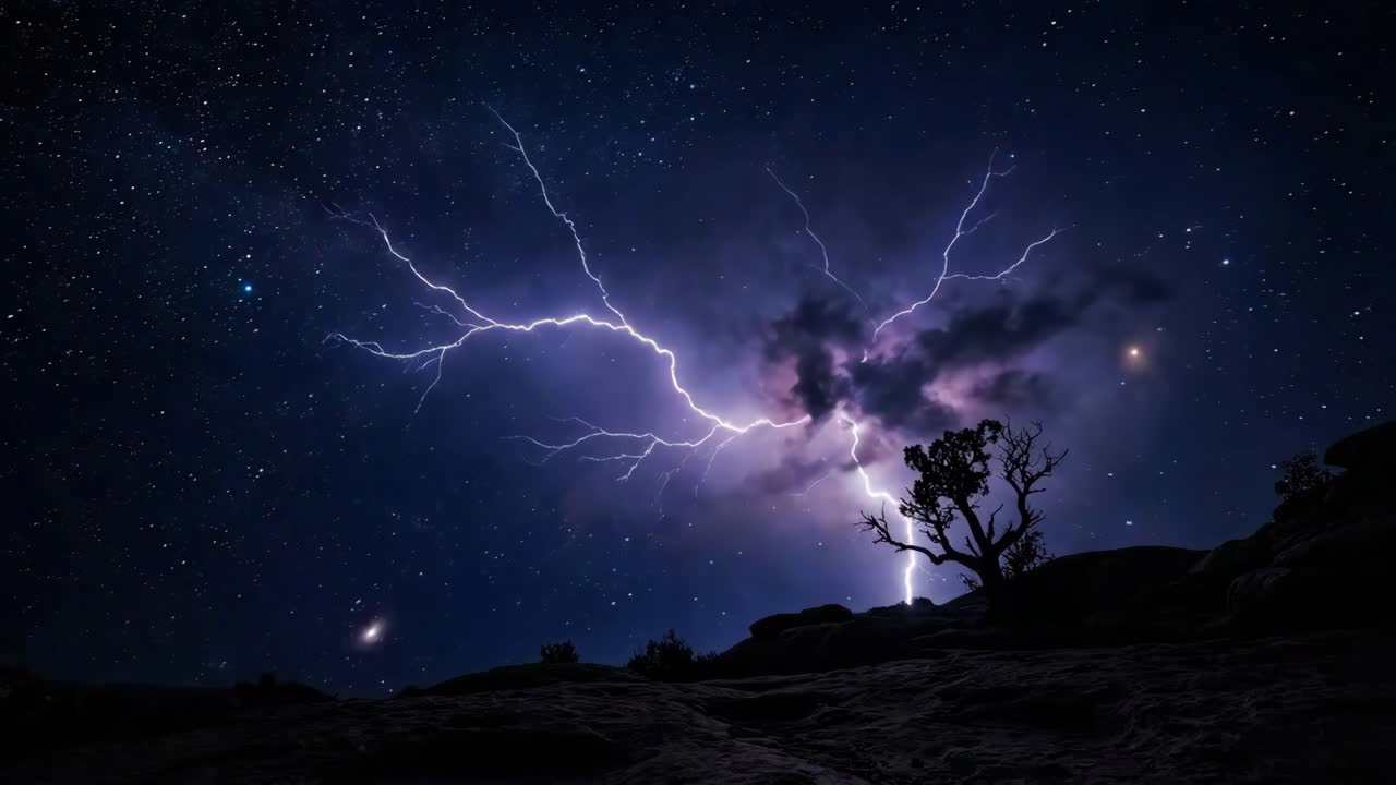 Lightning and Star Trails at Night