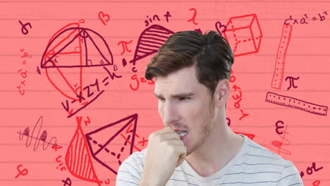 hombre pensando en ecuaciones matemáticas.