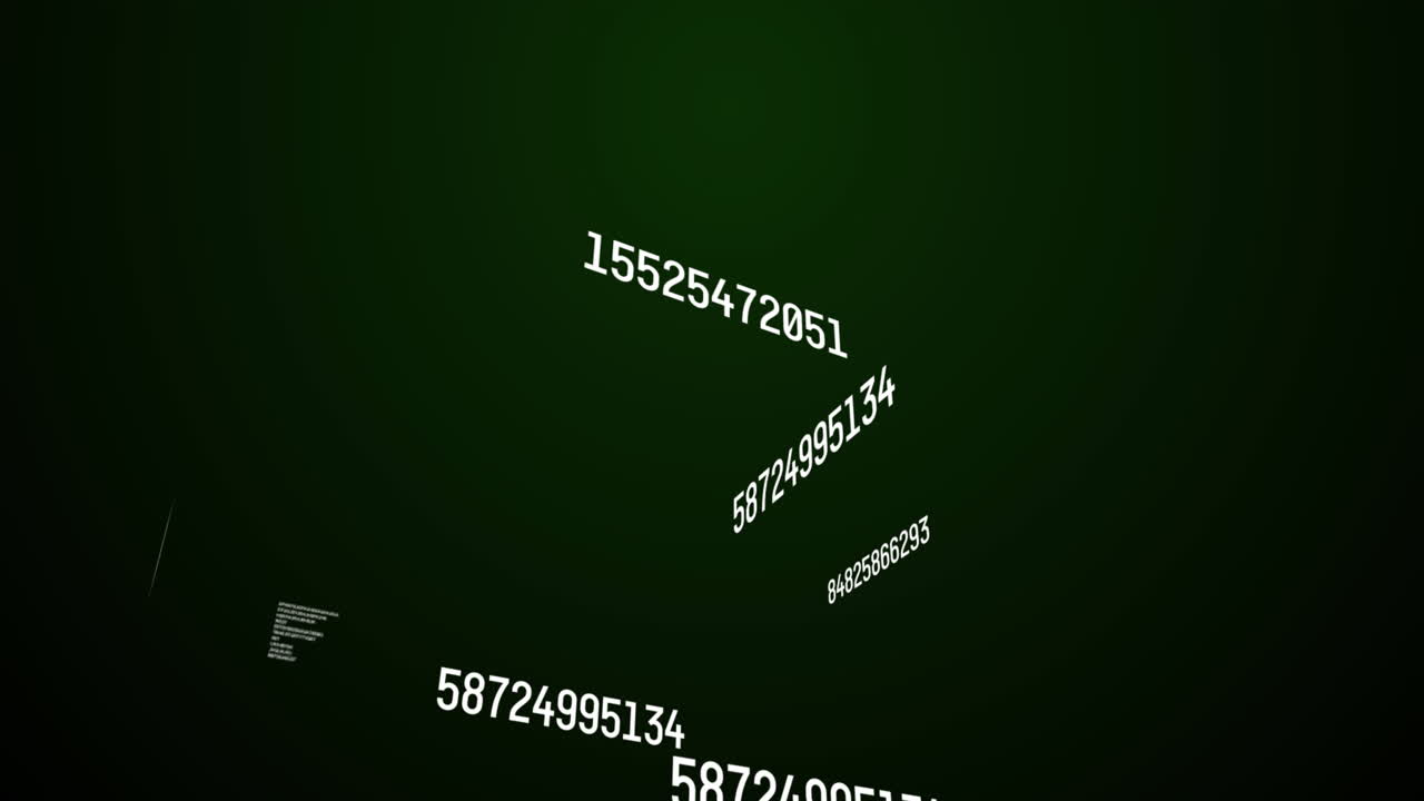 animación de números blancos que cambian y procesamiento de datos sobre fondo verde