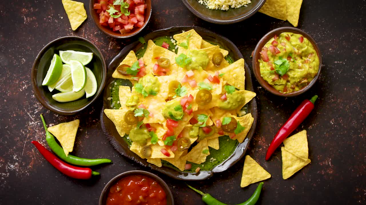chips de nacho de maíz amarillo fresco en placa de cerámica