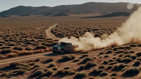 truck driving through desert landscape