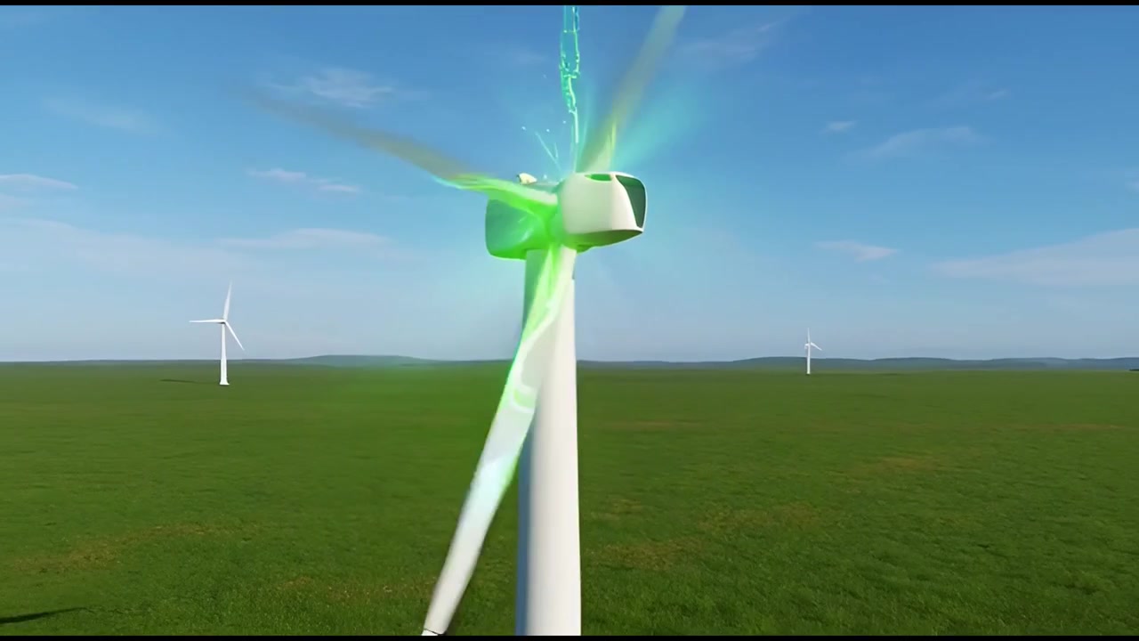 Moderna turbina eolica che genera energia verde in un campo verde.