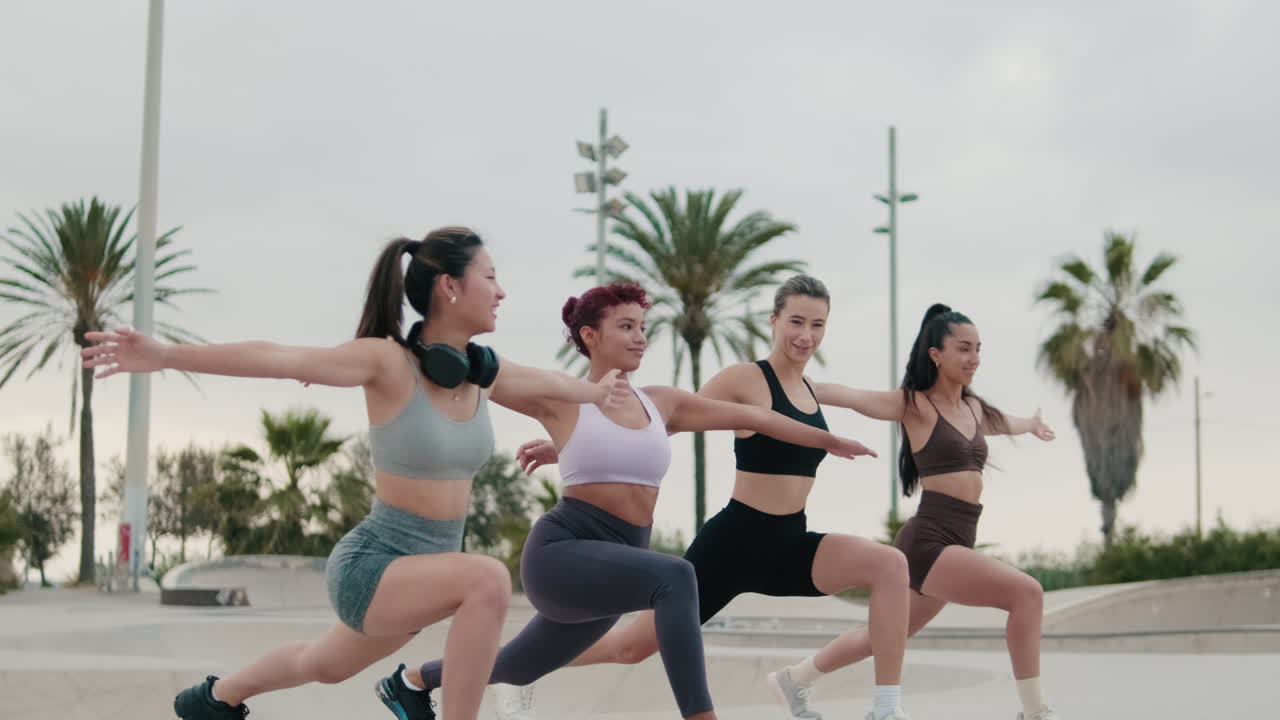 Fitness Women Doing Lunges In The Park