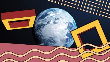 Animation-of-retro-abstract-shapes-over-planet-earth