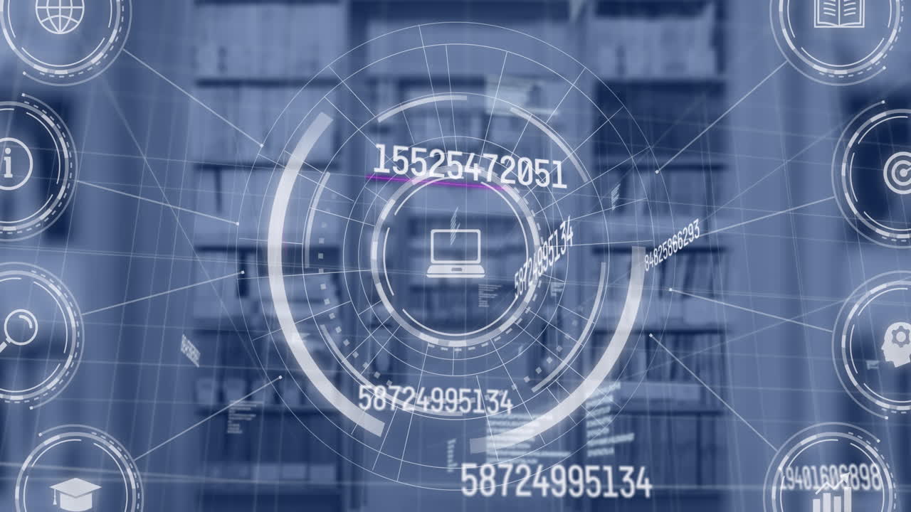 animación de iconos y procesamiento de datos en la biblioteca.