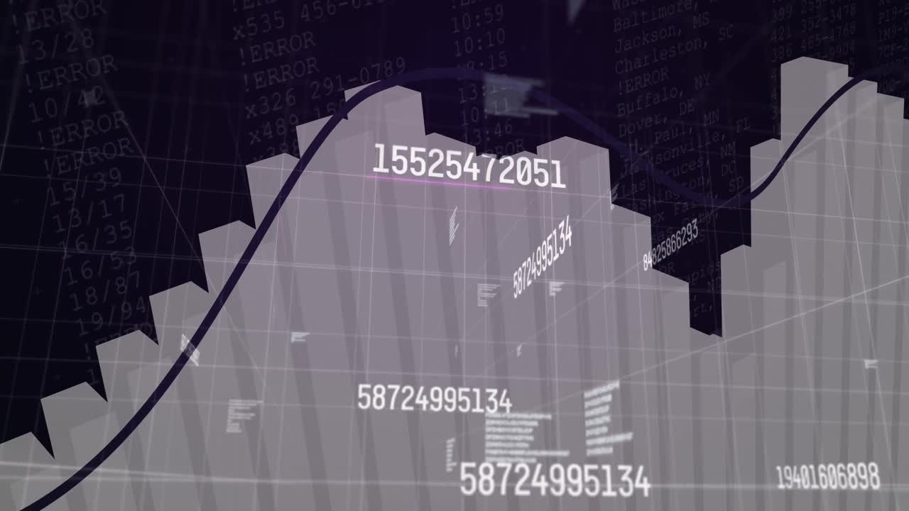 검은 바탕 위의 금융 데이터 처리의 애니메이션