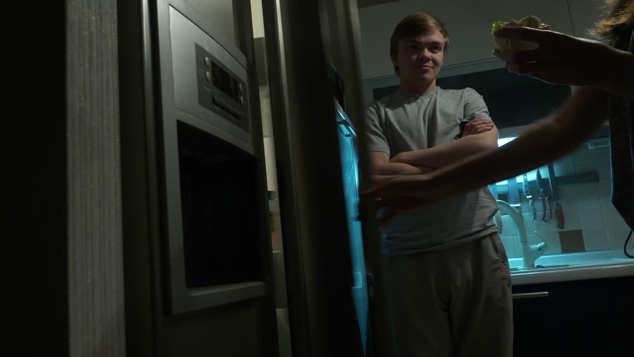 밤에 냉장고를 검색하는 여자