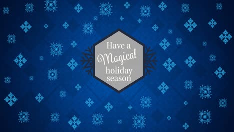 Animation-of-snowflakes-and-christmas-greetings-on-blue-background