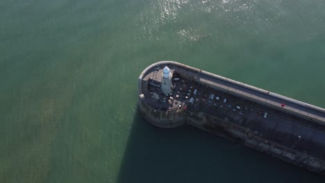 Folkestone-Lighthouse-Pan-Right-High-Drone-4K-Sunny