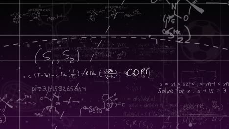 animación de dibujos matemáticos y fórmulas sobre luces sobre un fondo oscuro