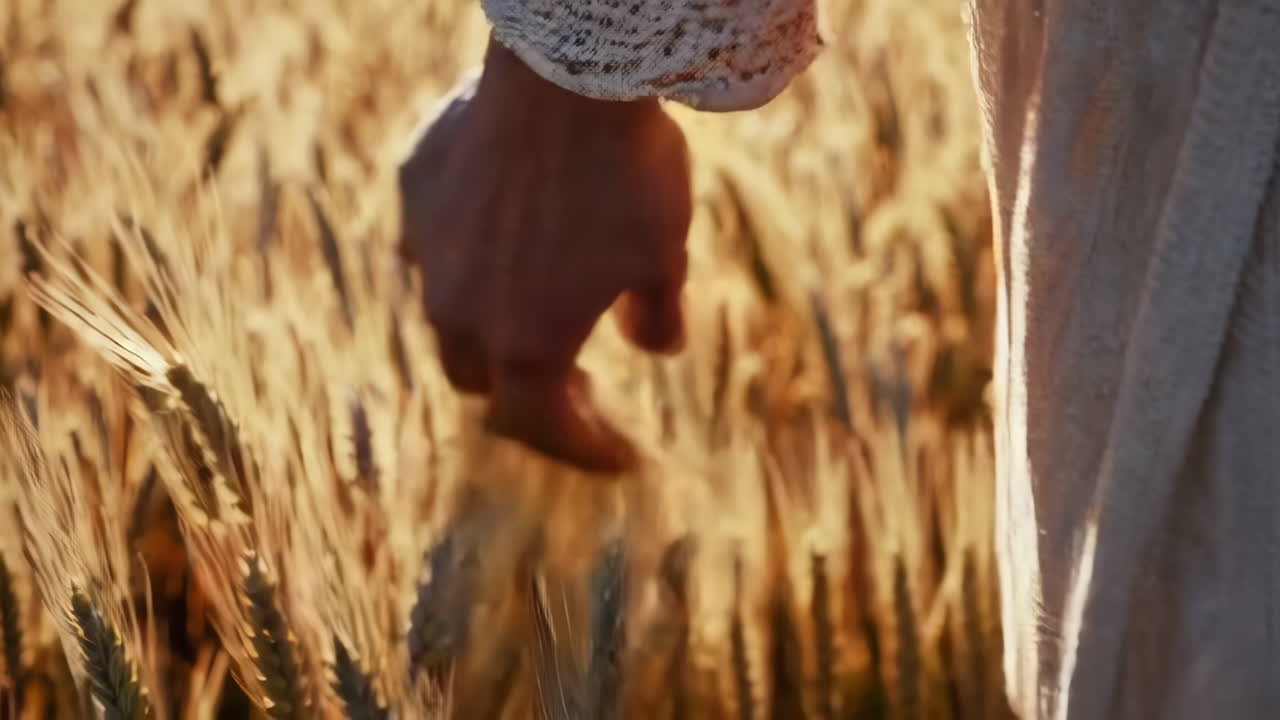 Woman's Hand in a Wheat Field at Sunset