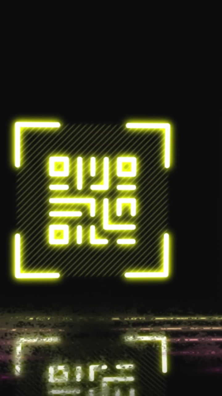 Animation of glowing qr code over neon lines