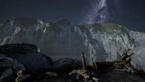 Hiperlapso-De-Cielo-Estrellado-Nocturno-Con-Playa-De-Montaña-Y-Océano-En-Lofoten-Noruega