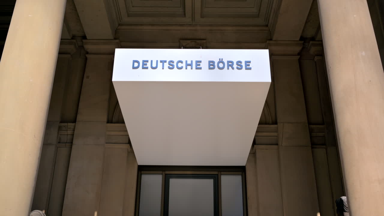 View of the Deutsche Borse AG entrance in Frankfurt, Germany