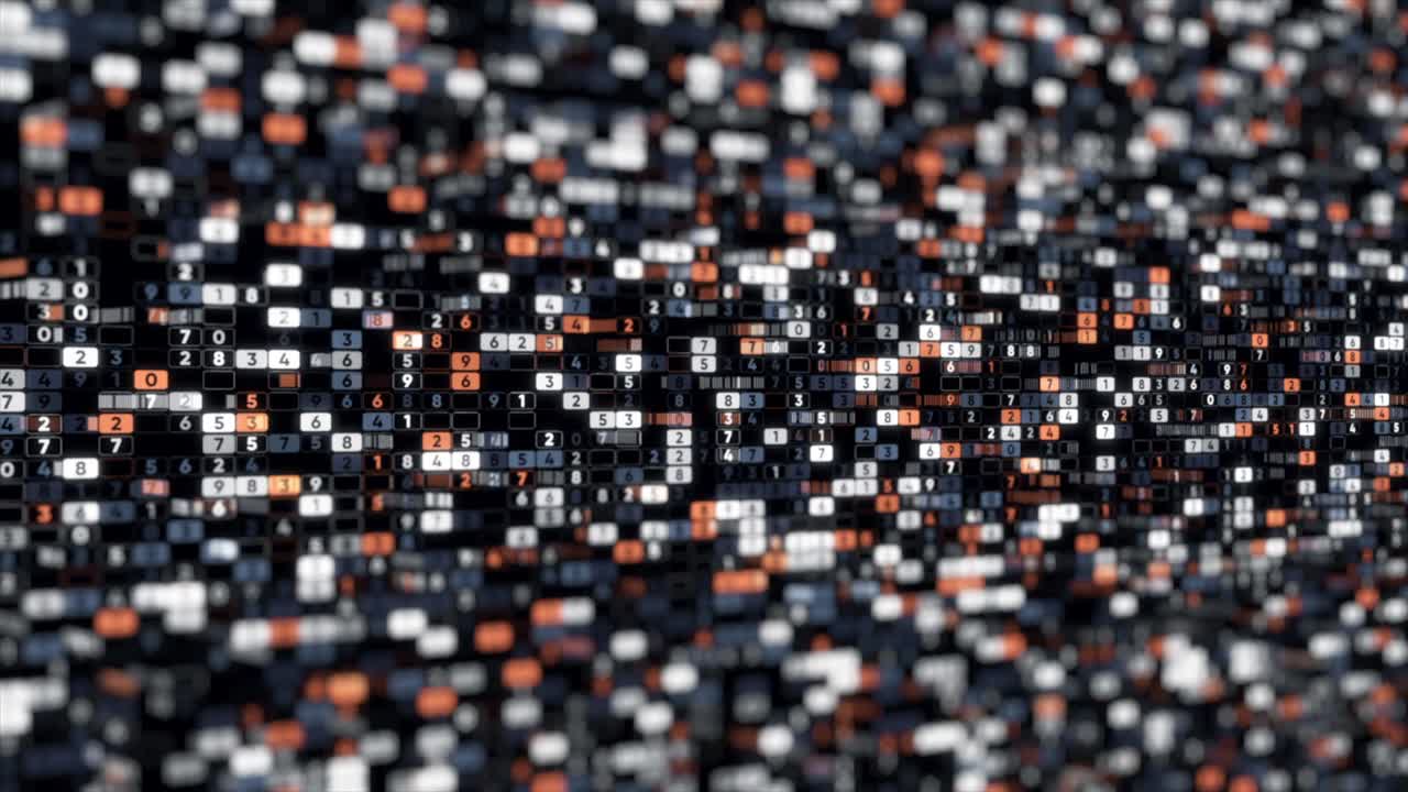 Colorful abstract background with plenty of columns with digits changing their values on the black. Animation. Data and number values passing through cyberspace