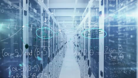mathematical equations against empty server room