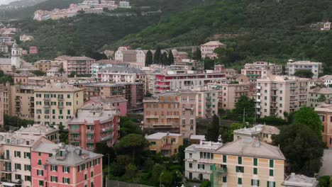 beautiful apartment buildings of genoa city, aerial cinematic view