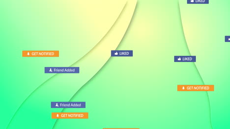 animación de textos e iconos de las redes sociales sobre un fondo verde