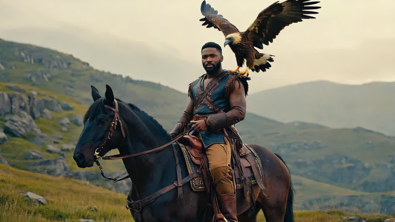 Man riding horse with an eagle