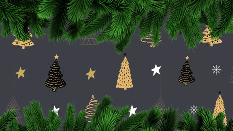 animación de ramas de abeto sobre el patrón del árbol de navidad