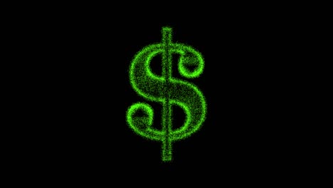 metaverse, meta movement of 3d dollar sign made of particles on black screen background, 3d render, animation from us dollars.