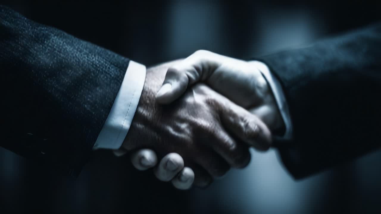 A Close-Up of a Firm Handshake Capturing the Essence of Professional Agreement, Trust, and Collaboration in an Atmospheric Setting Symbolizing Success and Mutual Respect
