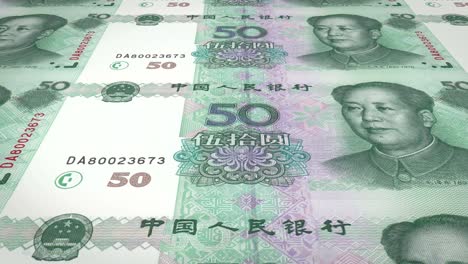 serie of banknotes of fifty renminbi yuan yen chinese with the face of the communist dictator mao tse tung rolling on screen, coins of the world, cash money, loop