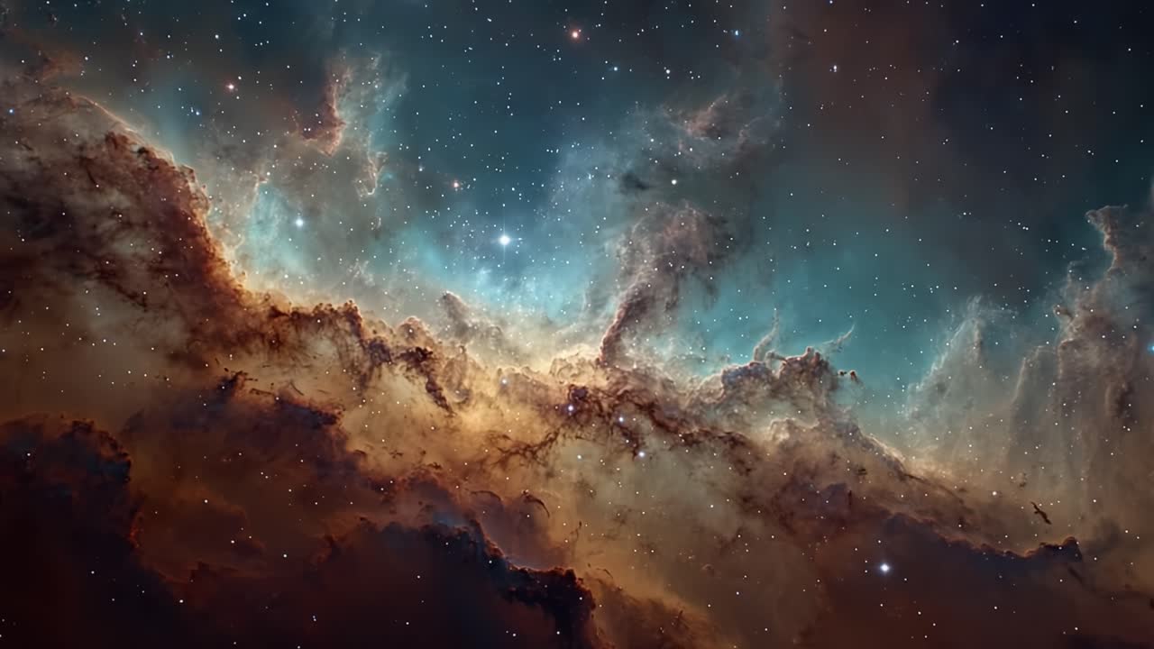 En majestætisk udsigt over kosmiske tåger: En fordybende rejse gennem stjerneskyer og strukturer i et enormt univers fyldt med stjerner og kosmiske undere.