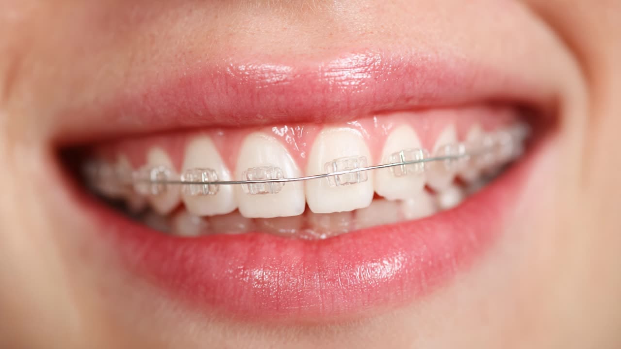 A Brightly Smiling Individual Showcasing Their Clear Braces and Healthy Teeth, Illustrating the Journey to a Confident, Aligned Smile with Orthodontic Care