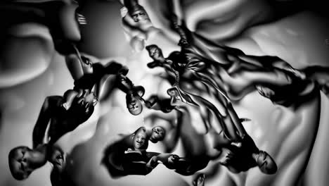 surreal monochrome flow of distorted figures