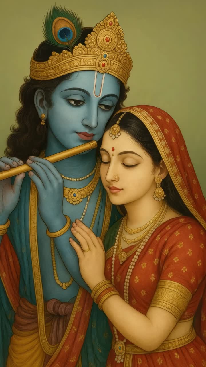 A serene video concept featuring a close-up of a divine couple in traditional attire