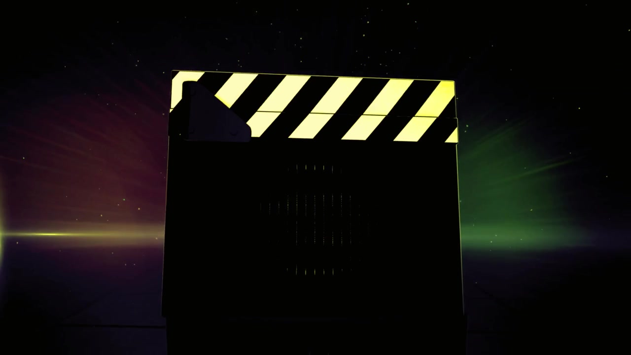 Film Countdown Leader with Clapperboard and Glowing Light Effects