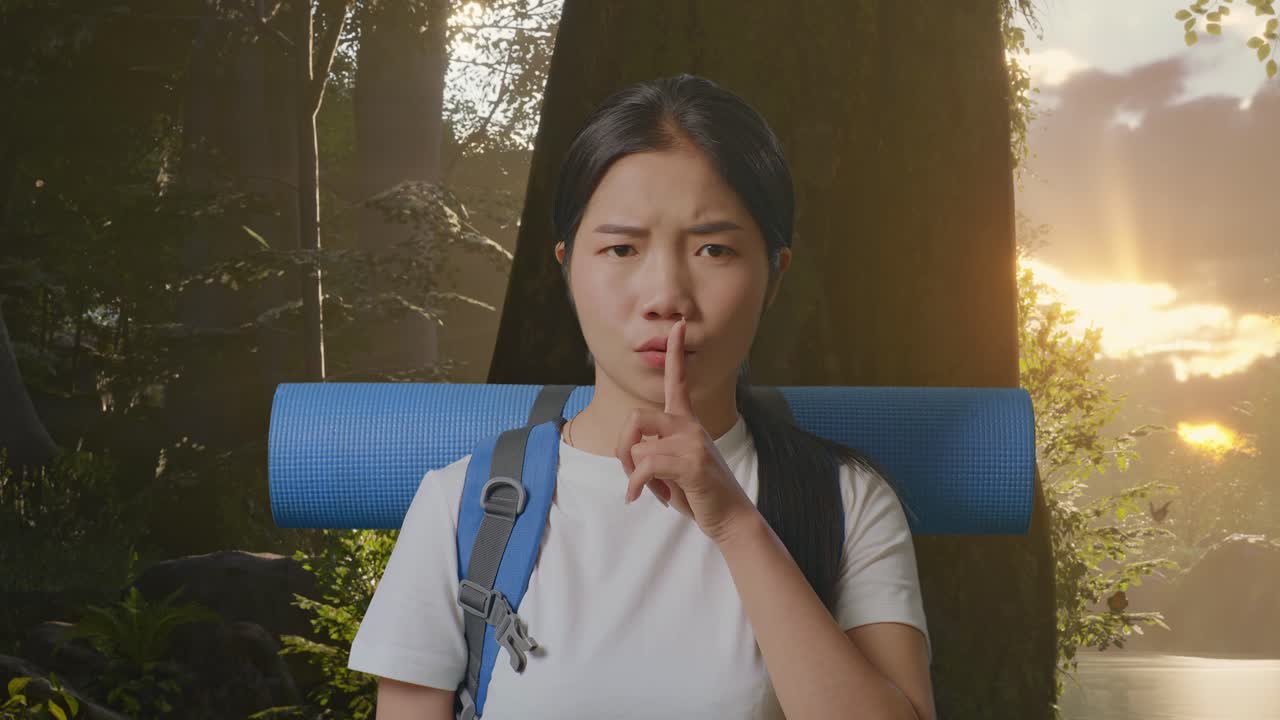 숲에서 산책하는 여자, 침을 요청하는