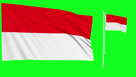 green screen waving indonesia flag or flagpole