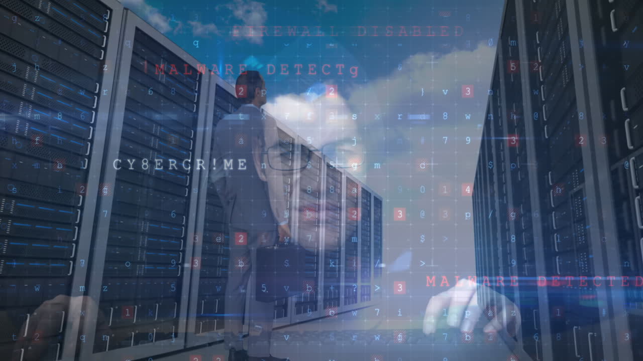 서버 에 있는 다양한 사람들에게 사이버 공격 경고의 애니메이션