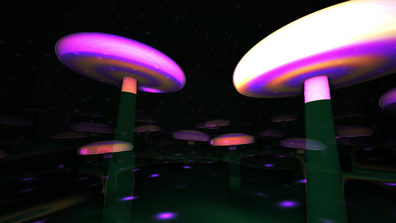 Animated Field of Pulsating Mushrooms with Cosmic Lights