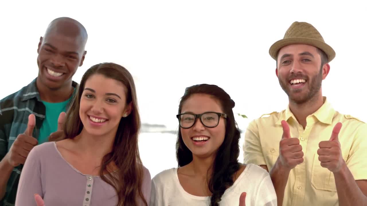 엄지 손가락을 들고 있는 캐주얼 사업가들